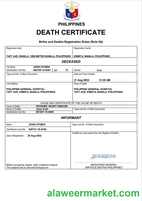 Philippines vital record death certificate Word and PDF template